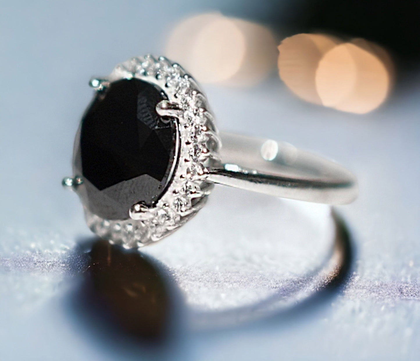 Onyx Halo:Italian Silver Ring