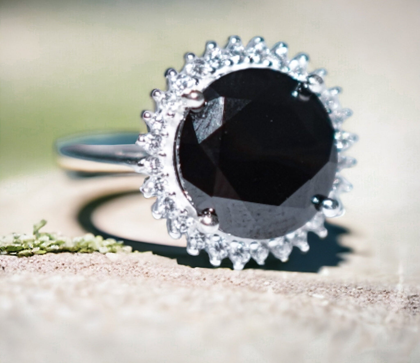 Onyx Halo:Italian Silver Ring